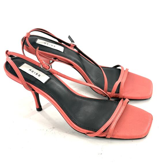 REISS Bali Leather Strappy Heels 9 Coral Pink NWOT Sandals Cocktail Glam - Picture 6 of 9